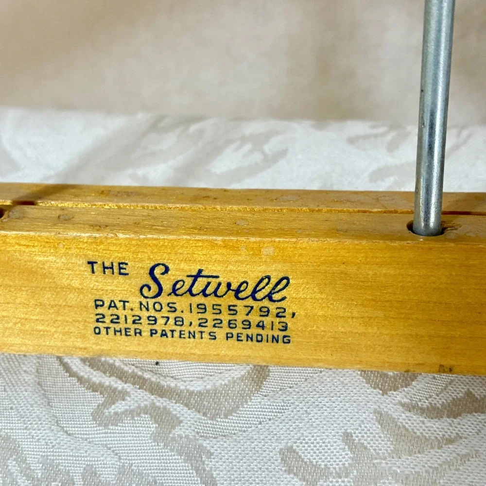 Vintage Setwell Wooden Suit Hanger Wishbone Coat Pants Bar Mid Century Modern